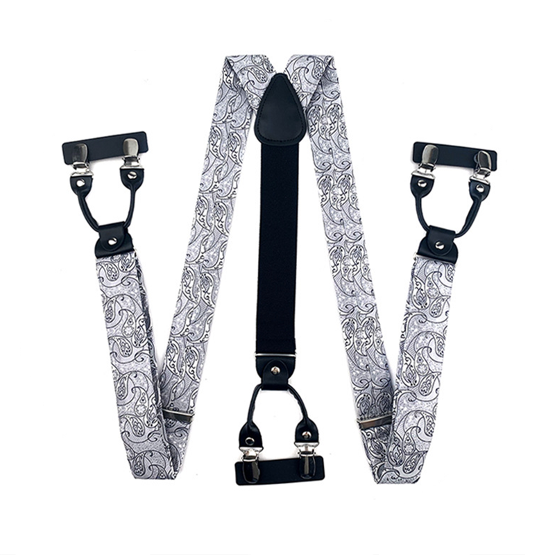 Silver Gray Paisley 35mm Elastic Y-Back Suspenders