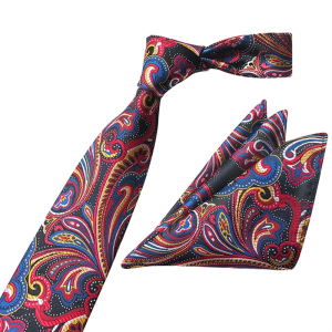 Vibrant Multicolor Paisley Necktie Set with Matching Pocket Square