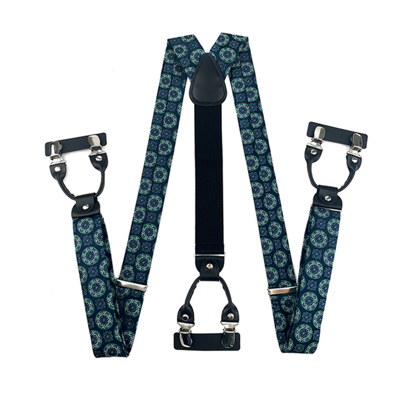 Teal Medallion Pattern 35mm Elastic Y-Back Suspenders