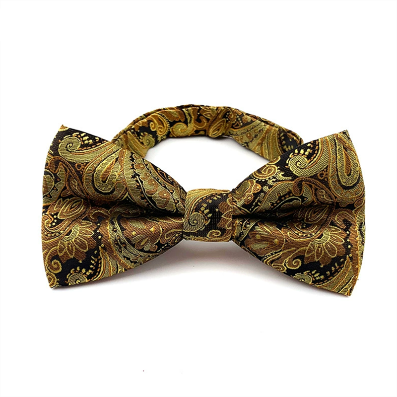 Black gold paisley bow tie, jacquard woven pre-tied bowtie for men banquet party