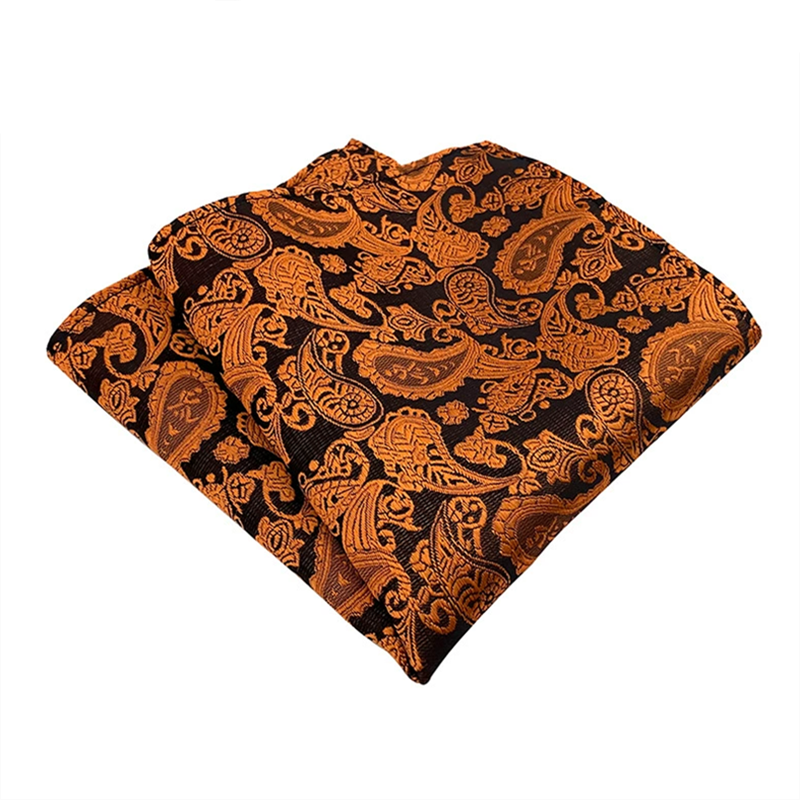 Black orange paisley pocket square, woven jacquard men suit pocket handkerchief for wedding