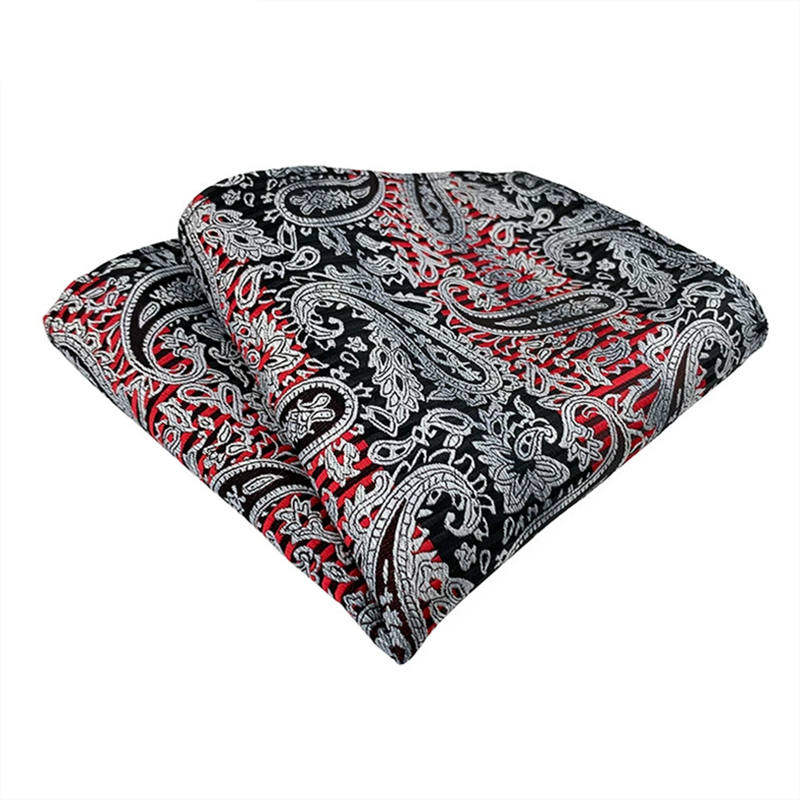 Black red paisley pocket square, jacquard woven men suit pocket handkerchief for formal party