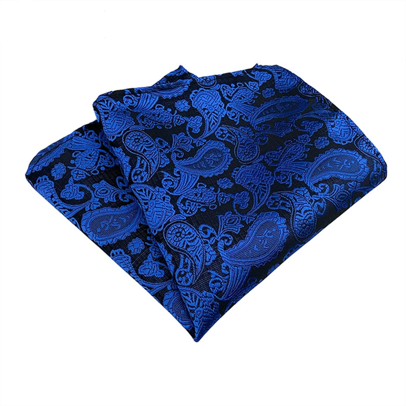 Black royal blue paisley pocket square, jacquard woven men suit pocket handkerchief