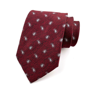Burgundy jacquard paisley necktie for OEM and private label