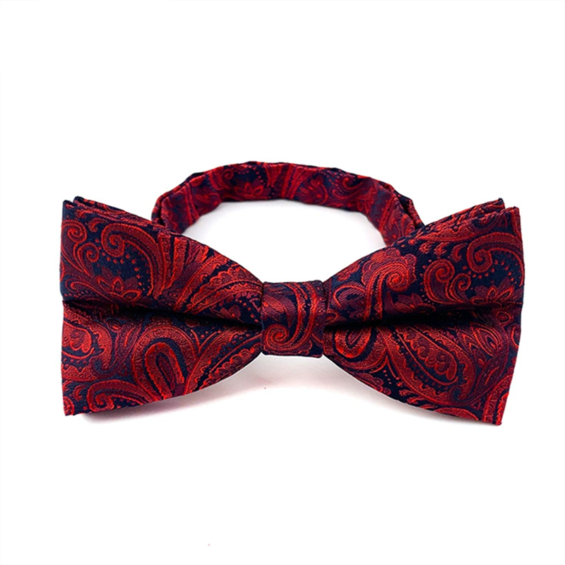 Burgundy paisley bow tie, jacquard woven pre-tied bowtie for men wedding prom