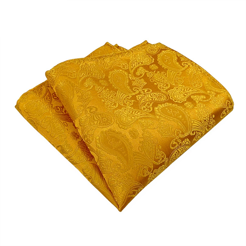 Gold paisley pocket square, jacquard woven formal suit pocket handkerchief for men