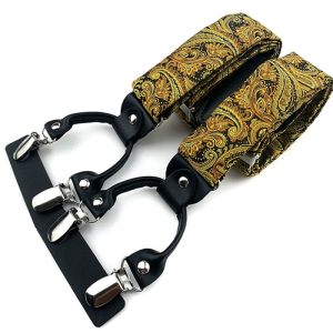 Gold Paisley Suspenders with 35mm Elastic Y-Back and Metal Clips