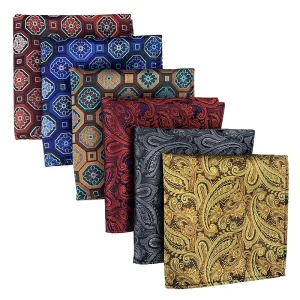 Colorful Paisley Pocket Square in assorted blue, purple, green and pink colors