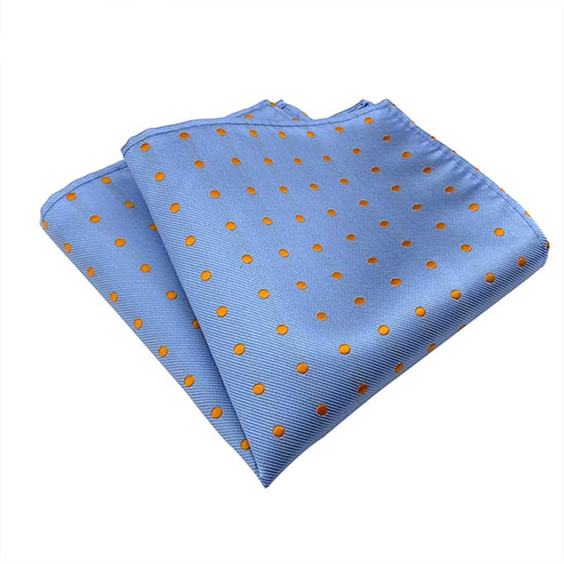 Light blue orange polka dot pocket square, woven men suit pocket handkerchief for events