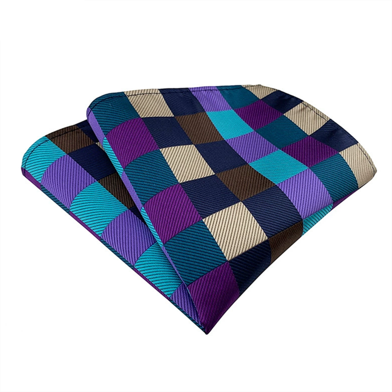 Multi color geometric pocket square, jacquard woven check men suit pocket handkerchief for business