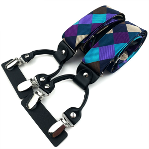 Multicolor Diamond Pattern Suspenders with 35mm Elastic Y-Back and Metal Clips
