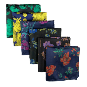 Floral Pocket Square in assorted navy, black, green and multicolor designs