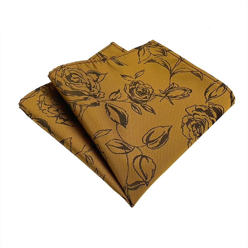 Mustard yellow rose floral pocket square, jacquard woven formal suit pocket handkerchief for men