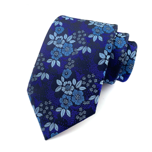 Navy blue floral jacquard necktie for OEM and private label