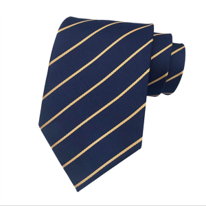 Navy blue and gold striped jacquard necktie for OEM and private label