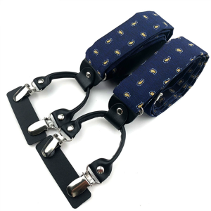 Navy Blue Paisley Suspenders with 35mm Elastic Y-Back and Metal Clips