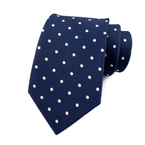 Navy blue polka dot jacquard necktie for OEM and private label