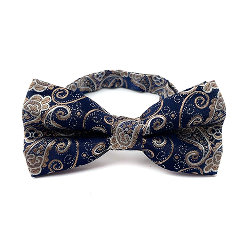 Navy brown paisley bow tie, jacquard woven pre-tied bowtie for men business formal wear