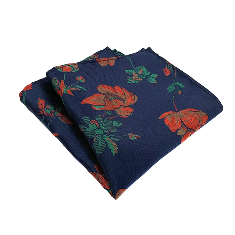 Navy blue floral pocket square, jacquard woven rose flower men suit pocket handkerchief for wedding