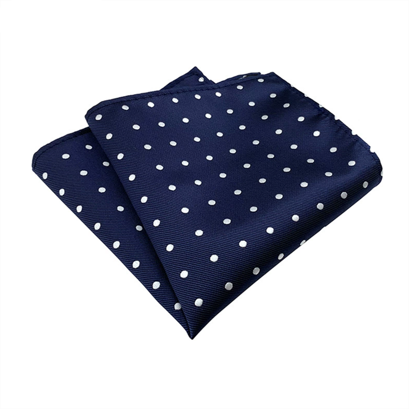 Navy white polka dot pocket square, woven men suit pocket handkerchief for wedding and business