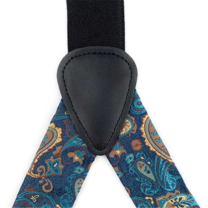 Teal Medallion Pattern 35mm Elastic Y-Back Suspenders with Metal Clips - Image 4