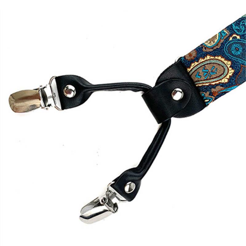 Silver Gray Paisley 35mm Elastic Y-Back Suspenders with Metal Clips - Image 5