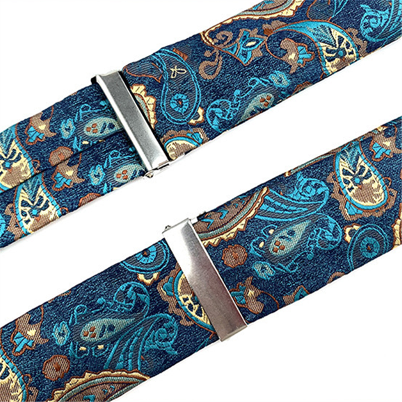 Silver Gray Paisley 35mm Elastic Y-Back Suspenders with Metal Clips - Image 6