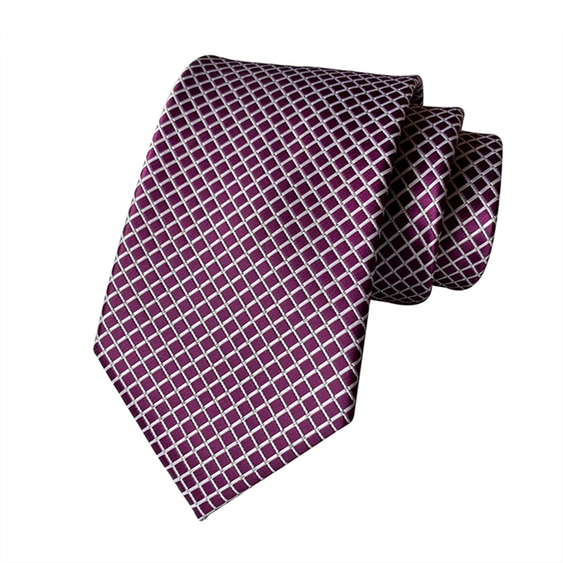 Purple and silver jacquard check necktie for OEM and private label