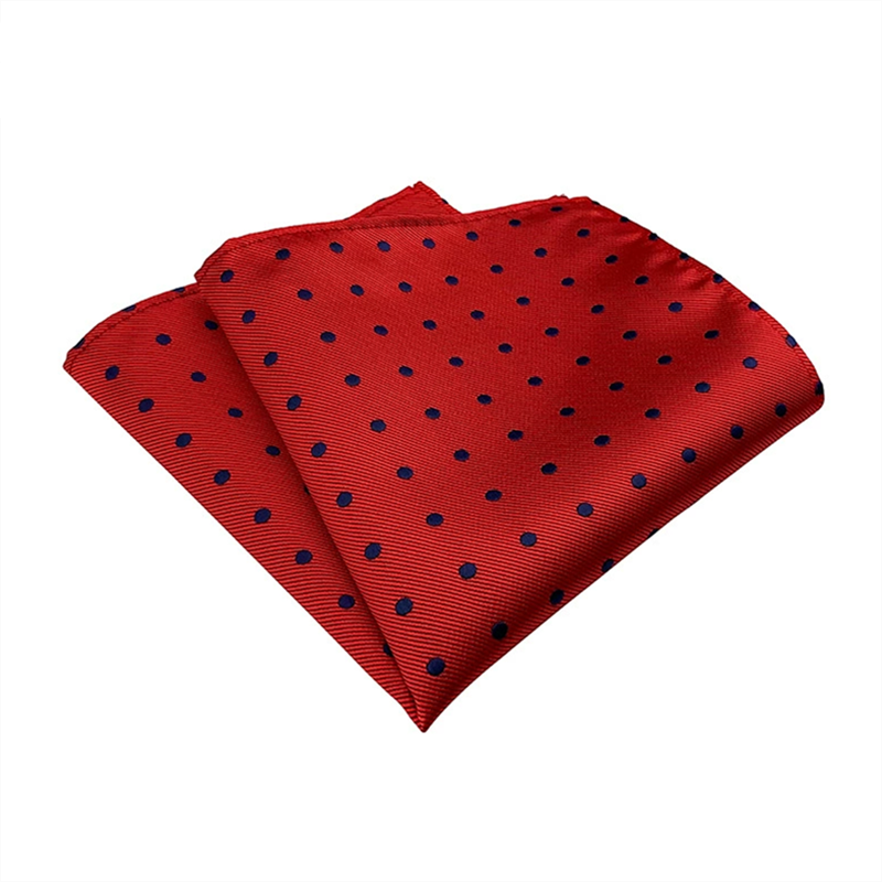 Red navy polka dot pocket square, classic woven mens suit handkerchief for formal occasions