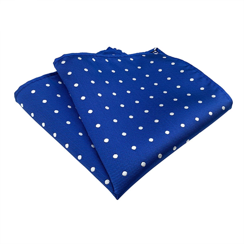 Royal blue white polka dot pocket square, woven formal suit pocket handkerchief for men