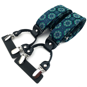 Teal Medallion Pattern Suspenders with 35mm Elastic Y-Back and Metal Clips