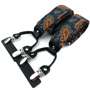 Teal Orange Paisley Suspenders with 35mm Elastic Y-Back and Metal Clips