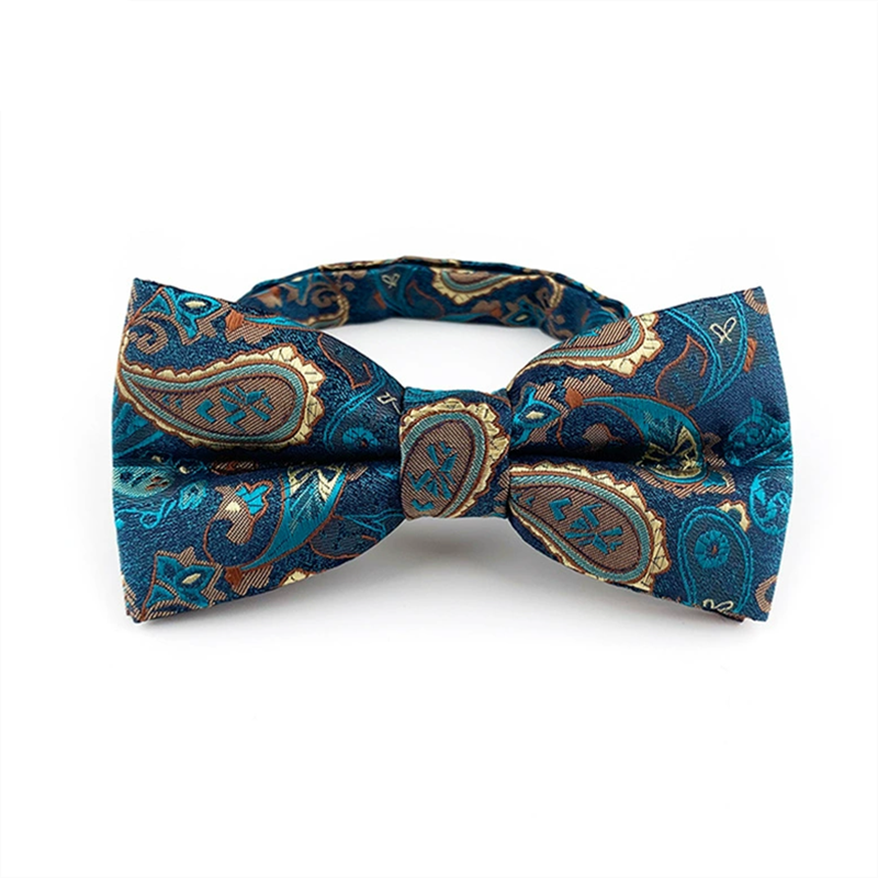 Teal paisley bow tie, jacquard woven pre-tied bowtie for men wedding formal suit