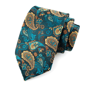 Teal paisley jacquard necktie for OEM and private label