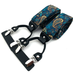 Teal Paisley Suspenders with 35mm Elastic Y-Back and Metal Clips
